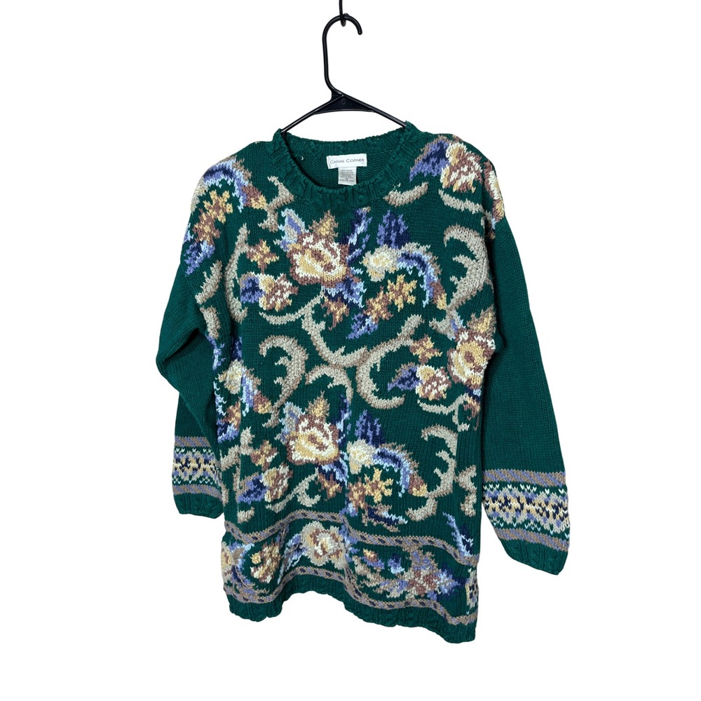 Vintage Casual Corner Womens Green Floral Knit‎ Sweater Size M